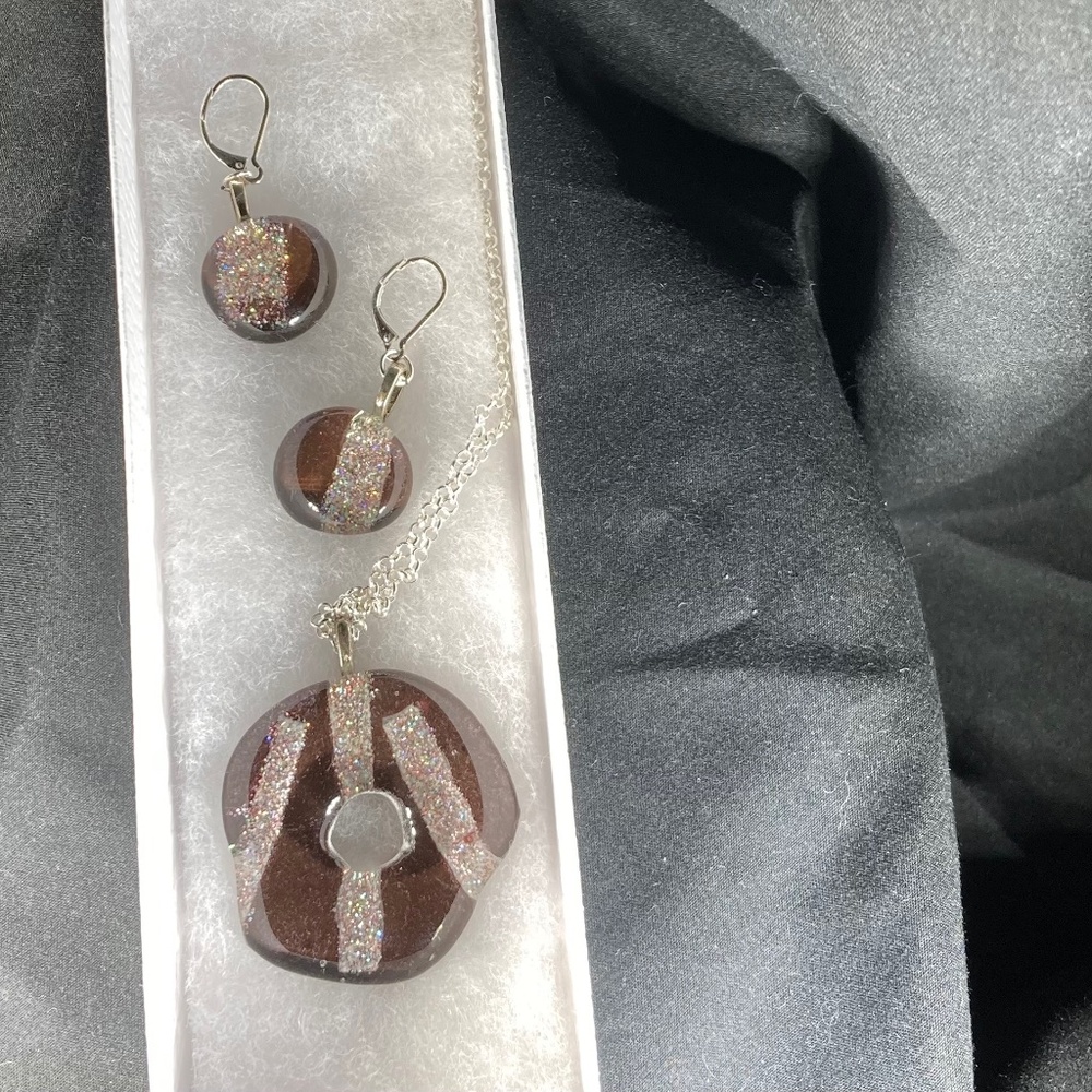 Chocolate Fused Glass Necklace Set